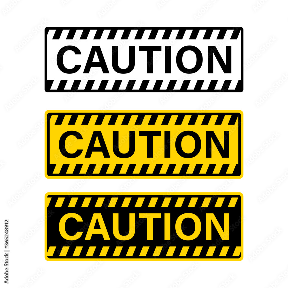 Caution attention yellow sign. Vector isolated signs. Stock vector.