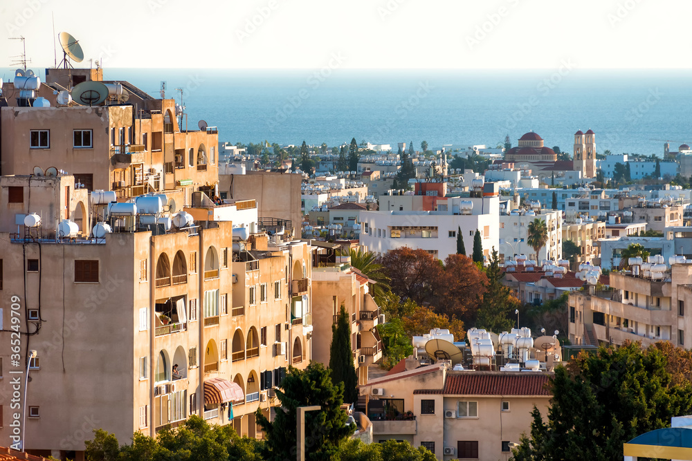 Paphos cityscape over residential neighborhood. Cyprus