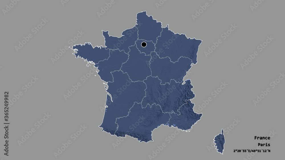 NouvelleAquitaine, region of France, with its capital, localized, outlined and zoomed with