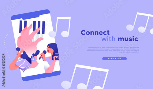 Connect with music app in phone web concept