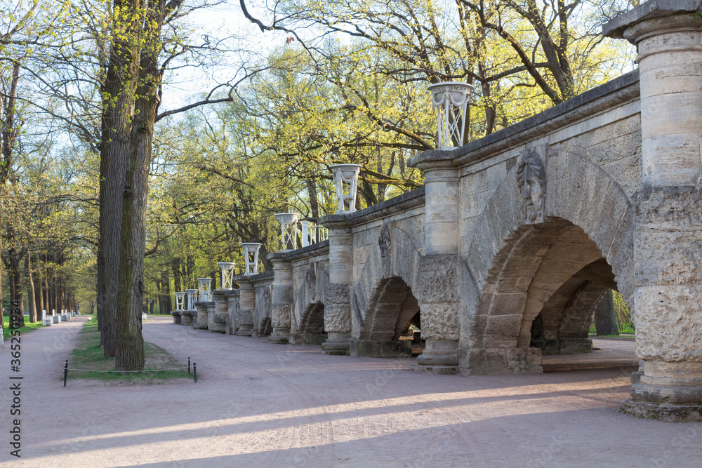 Ramp in Catherine Park with columns, mascarons and arched vaults...