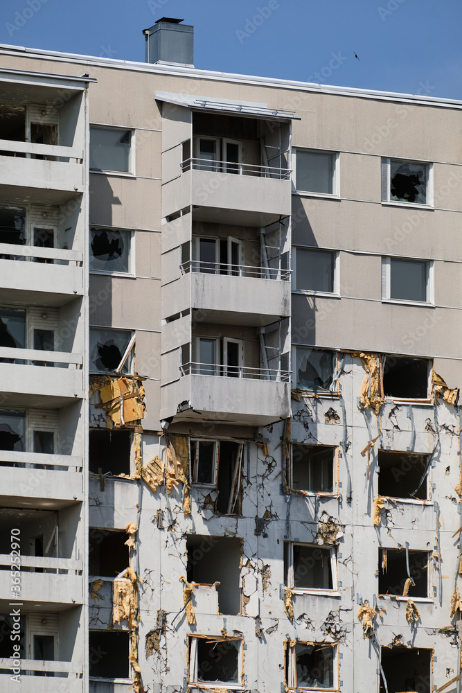 The demolition apartment building in Espoo, Finland.