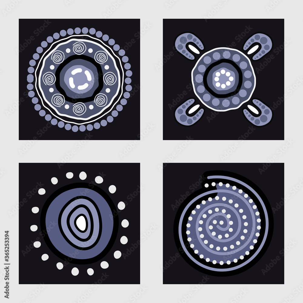 Aboriginal dot art painting icon set - Vector Illustration Aboriginal dot art painting icon set - Vector Illustration