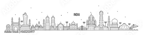 India skyline country buildings vector linear art