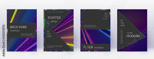 Black brochure design template set. Rainbow abstra