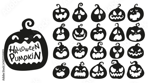 Cartoon halloween pumpkin. The shadow of the pumpkin carved a ghost face on Halloween.