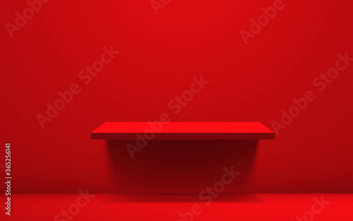 red shelf in the red studio room