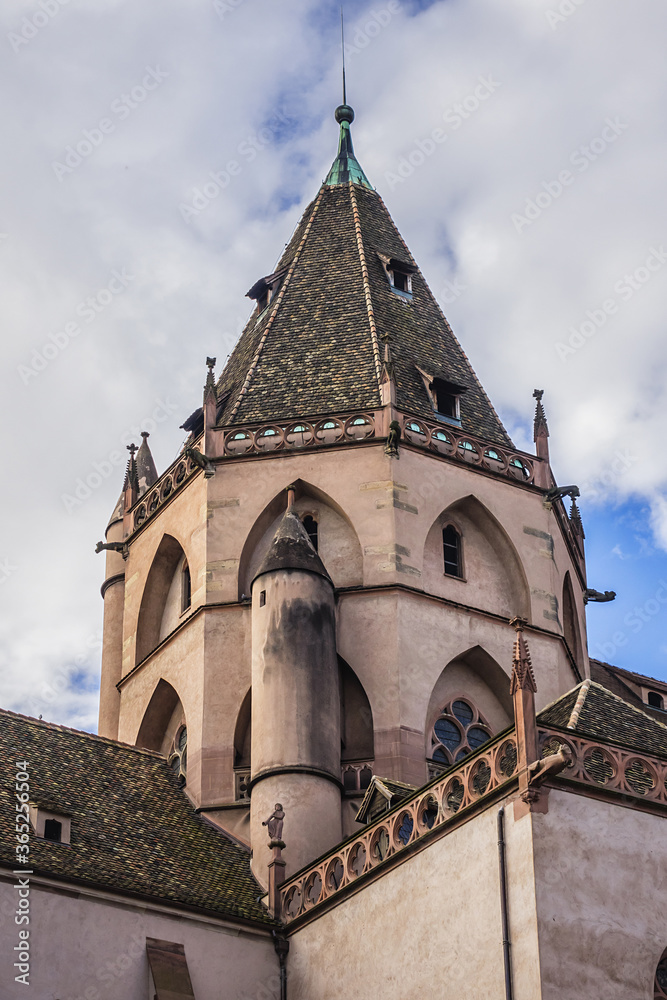 Fototapeta premium Rebuilt at end of 12C, Church of Saint-Thomas (Eglise Saint-Thomas) has five naves and became a Lutheran church in 1529, and then a Protestant cathedral. Alsace, France.