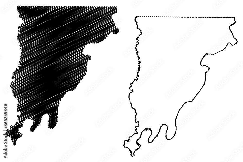 Wabash County, Illinois (U.S. county, United States of America, USA, U.S., US) map vector illustration, scribble sketch Wabash map