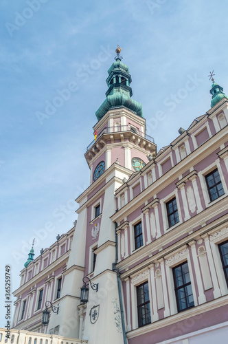 Tower of Town Hall at Great Market Square (Rynek Wielki) in Zamosc.