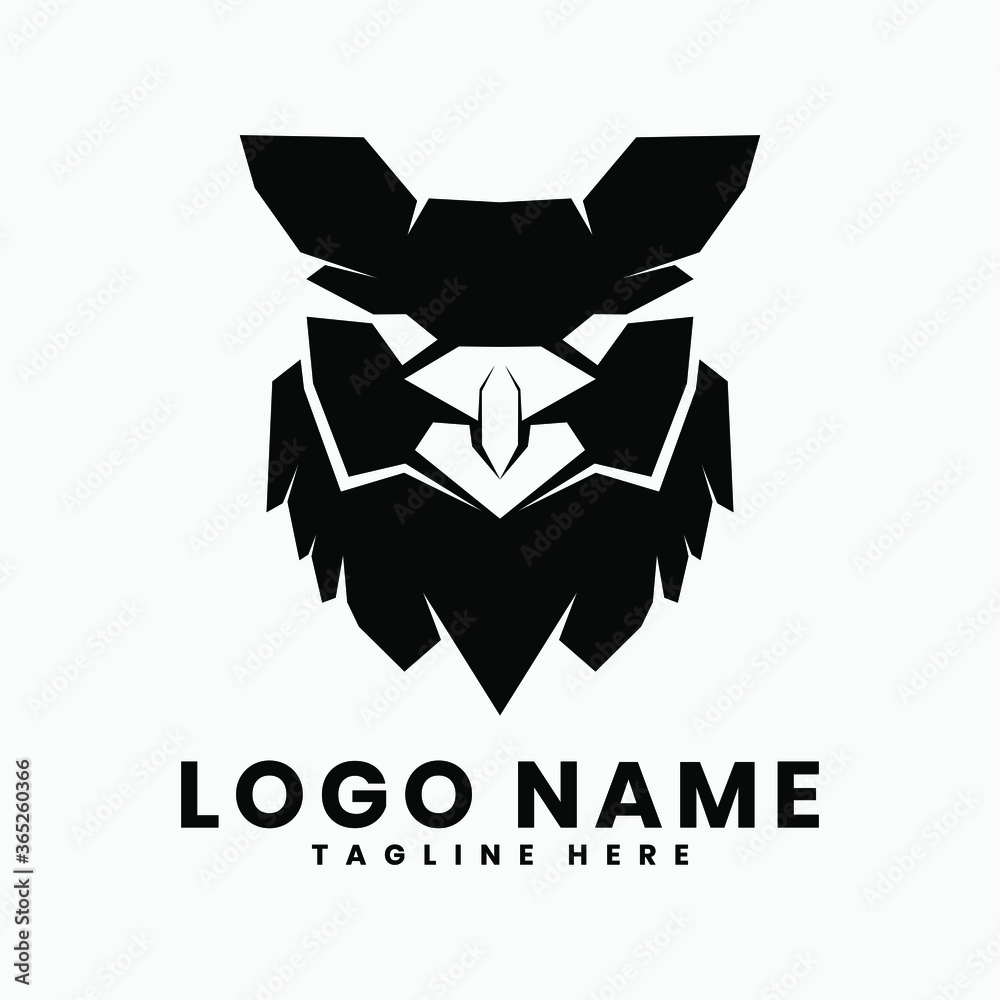 Black strong owl head vector logo design template Black strong owl head vector logo design template