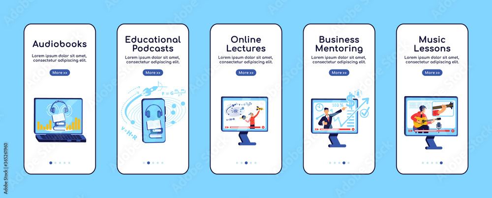 E learning onboarding mobile app screen flat vector template E learning onboarding mobile app screen flat vector template