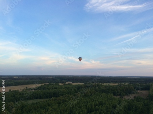 Ukraine, Capital city Kiev. Hot air ballon flight across field