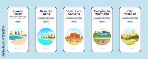Recreation in nature onboarding mobile app screen flat vector template