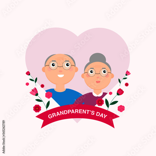 This is a cute vector card. Grandfather and grandmother in the background. For Grandparents Day. © Halyna