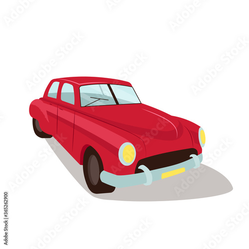 Red vintage car flat color vector object