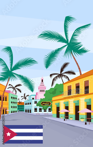 Cuban old street poster flat vector template