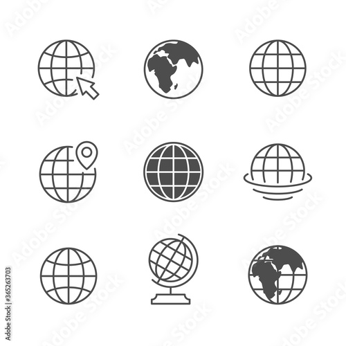 Set icons of globe or planet earth
