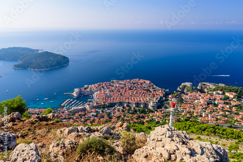 Sightseeing of Croatia. Aerial view of Dubrovnik old town and Adriatic sea, Dubrovnik town, Croatia