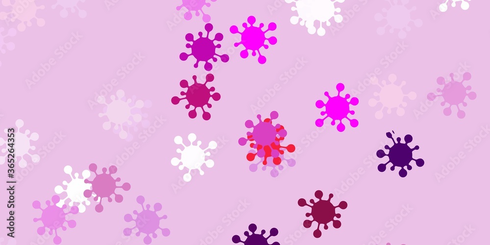Light purple, pink vector background with covid-19 symbols. Light purple, pink vector background with covid-19 symbols.