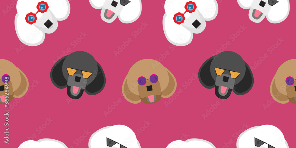 Dog seamless pattern, Poodle on purple background, Dog icons. Dog seamless pattern, Poodle on purple background, Dog icons.