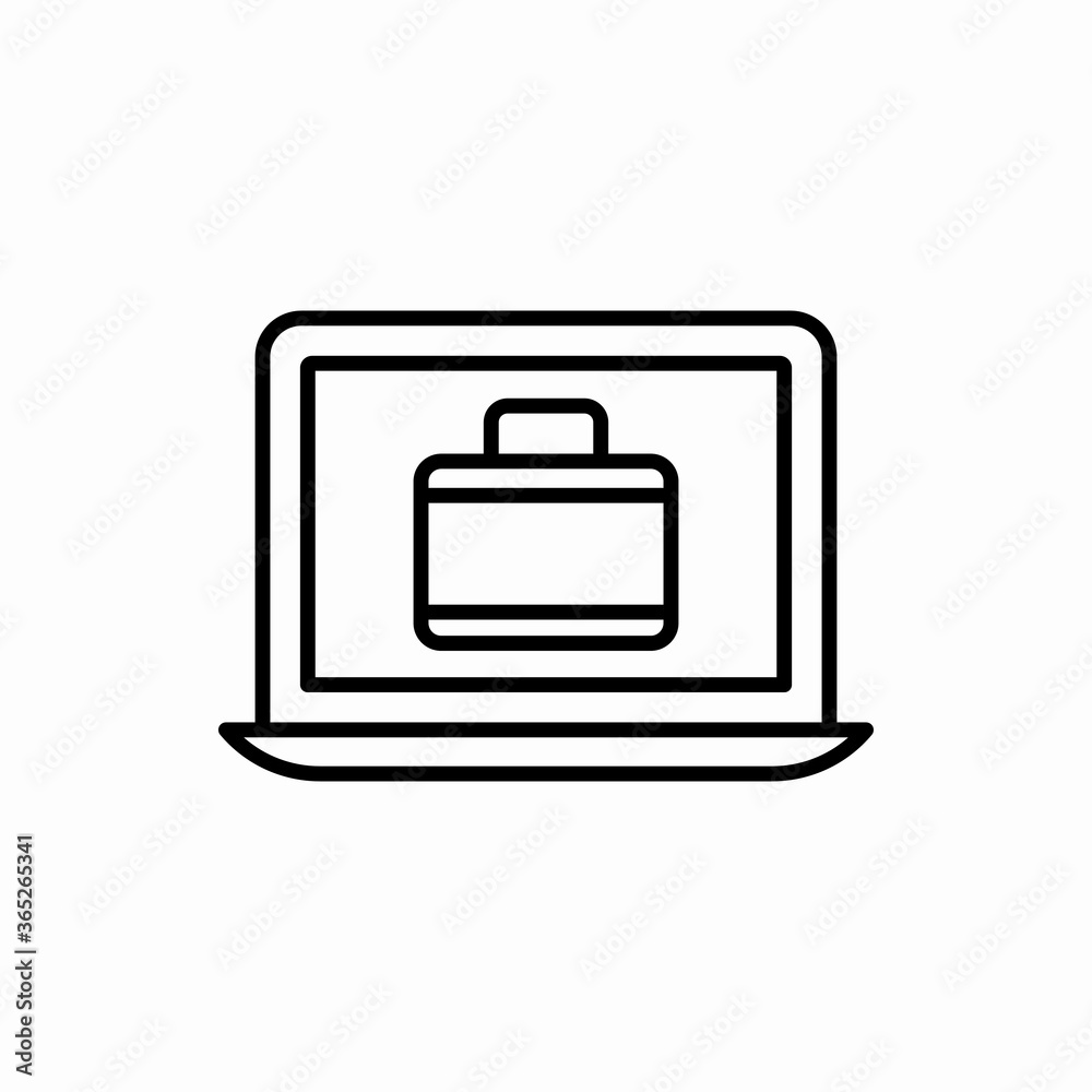 Naklejka premium Outline laptop with suitcase icon.Laptop with suitcase vector illustration. Symbol for web and mobile
