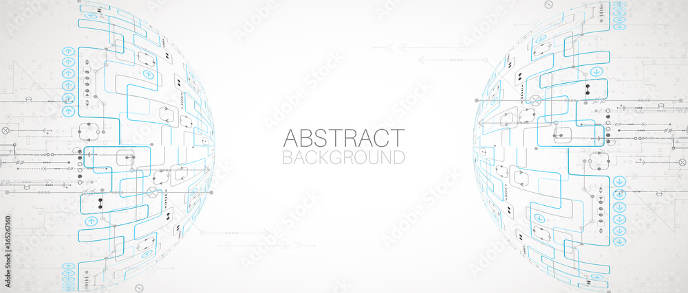 Obraz premium Abstract technology half - sphere background. Global network concept. Vector illustration.