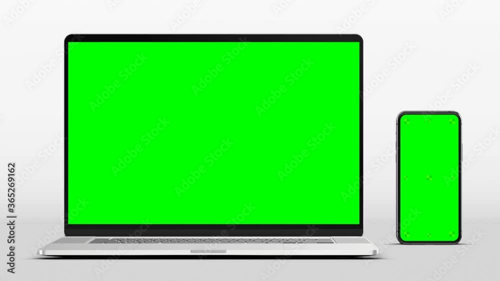 Laptop and smartphone green screen slide into the camera frame, indicators and luma matte included