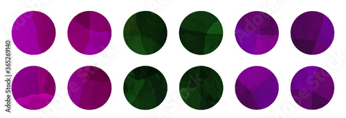 秋色の切り抜き風のドットイラストセット-ワインカラー-グリーン-パープル