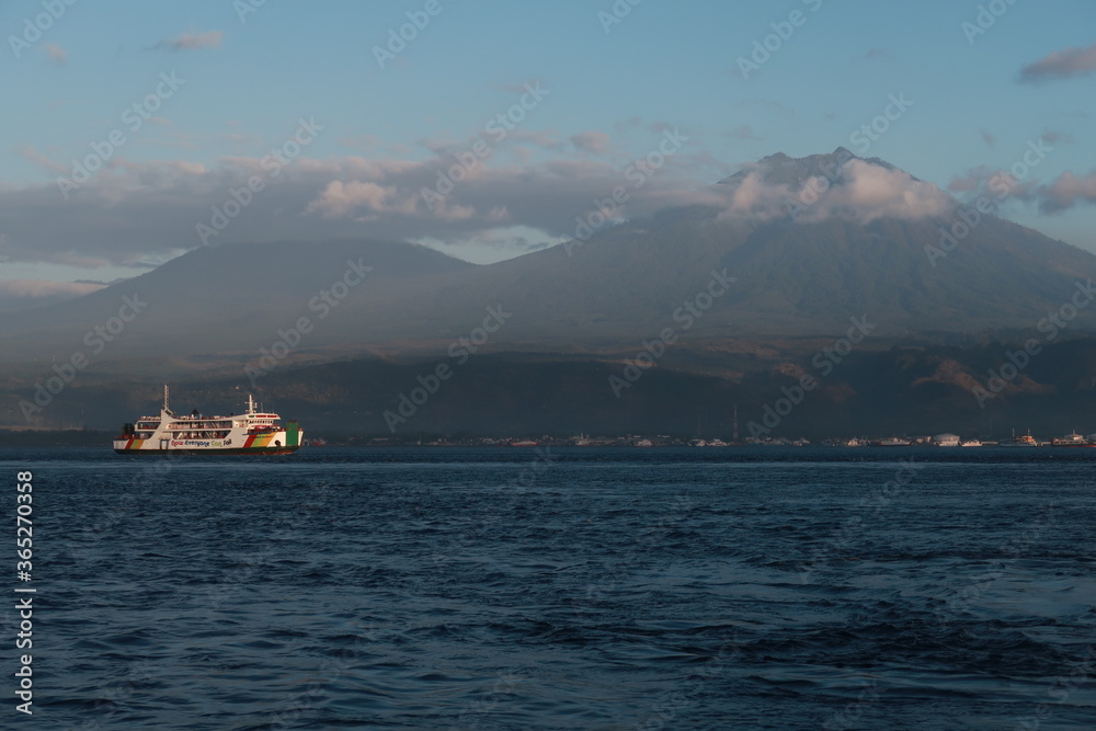 A Sunny Morning in The Bali Strait, With The Background of Mount Ijen and Mount Raung