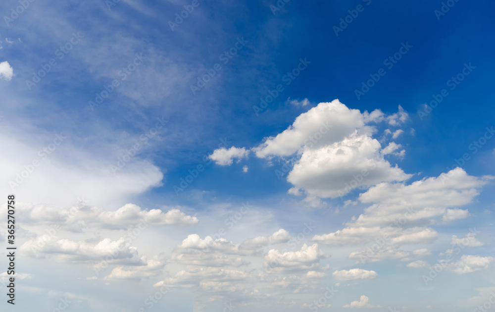 beautiful blue sky and white fluffy cloud horizon outdoor for background.