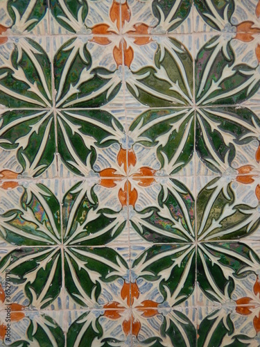 Geometric patterns on antique ceramic tiles