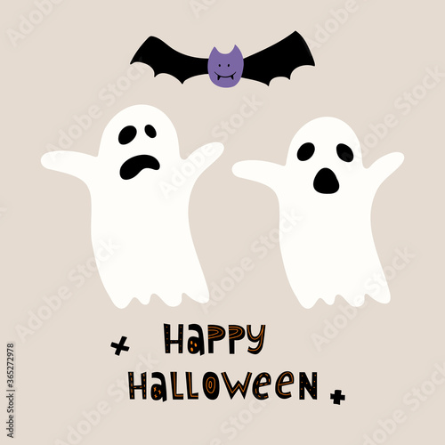 white, trick, fly, treat, black, holiday, fun, ghost, illustration, vector, happy, drawing, element, fantasy, autumn, party, isolated, design, floating, funny, spooky, horror, silly, cute, set, emotio photo