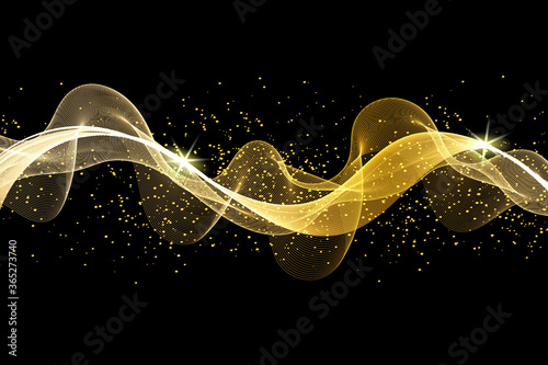 Abstract background, gold glitter, a stream of golden horizontal lines on a black background. Banner design