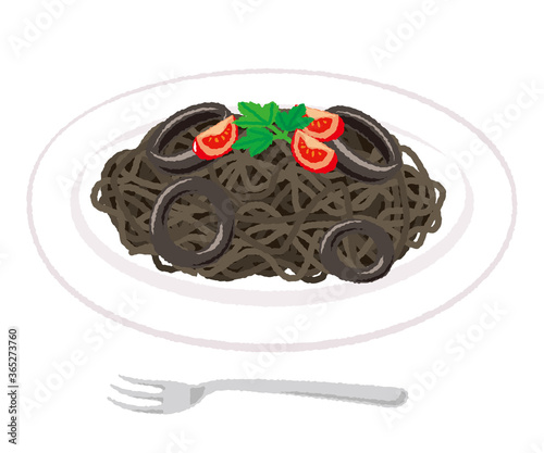 イカスミスパゲティのイラスト/パスタ