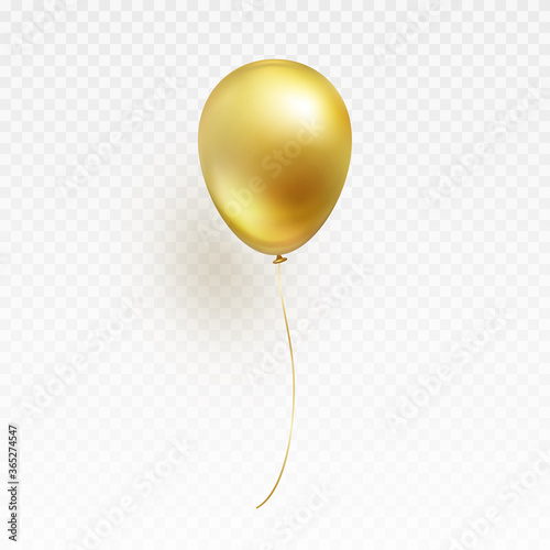 Balloon isolated on transparent background. Vector realistic gold, bronze or golden festive 3d helium baloon template for anniversary, birthday party design