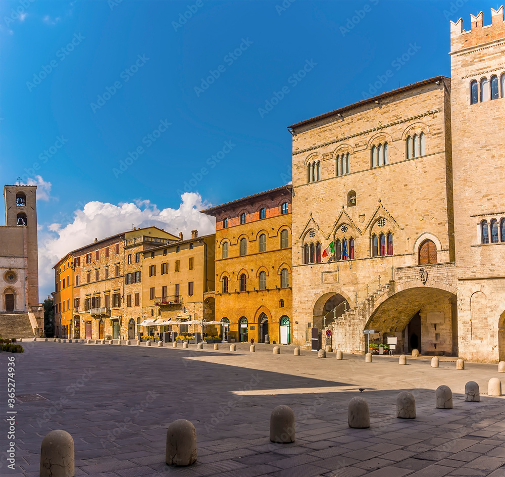 A view across the main square in the medieval city of Todi, Umbria, Italy in summer