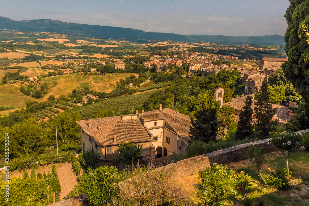 A view over the surrounding countryside from the medieval city of Todi, Umbria, Italy in summer