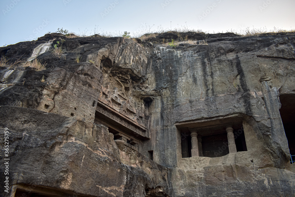 ancient stone carving ellora cave  aurangabad  maharastra india asia