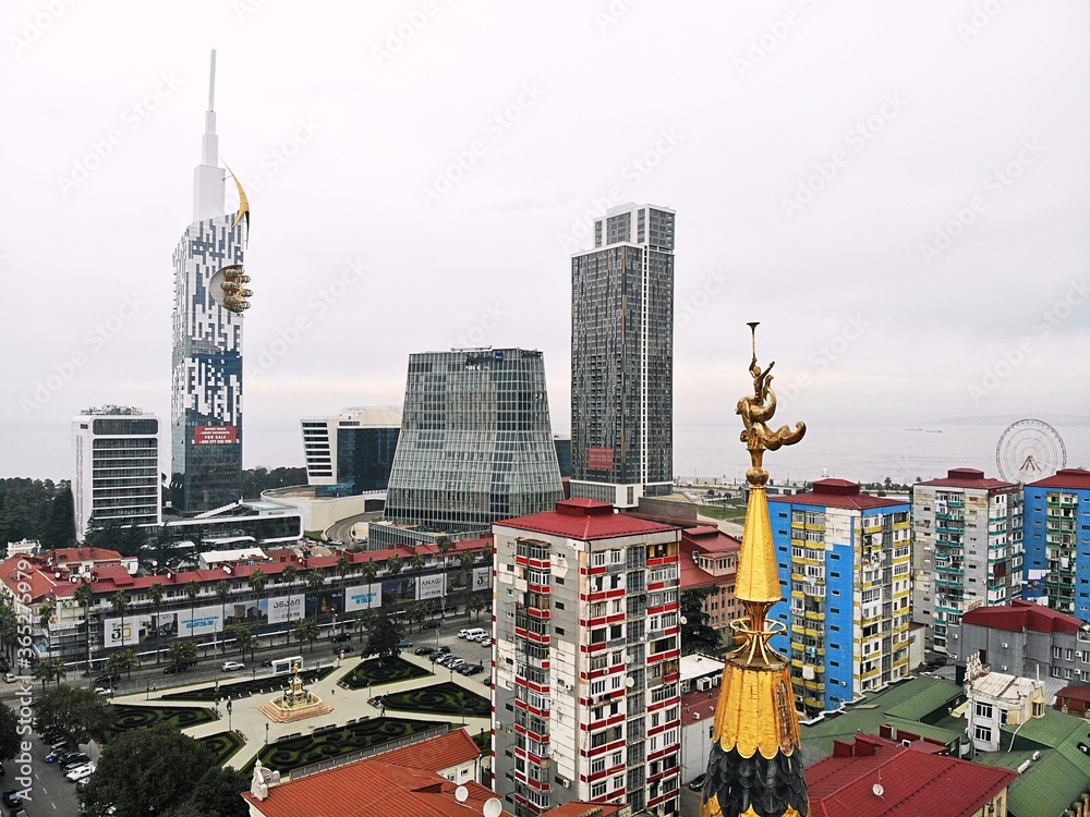 Batumi from above. Aerial photo from drone camera. Georgian seaside ...