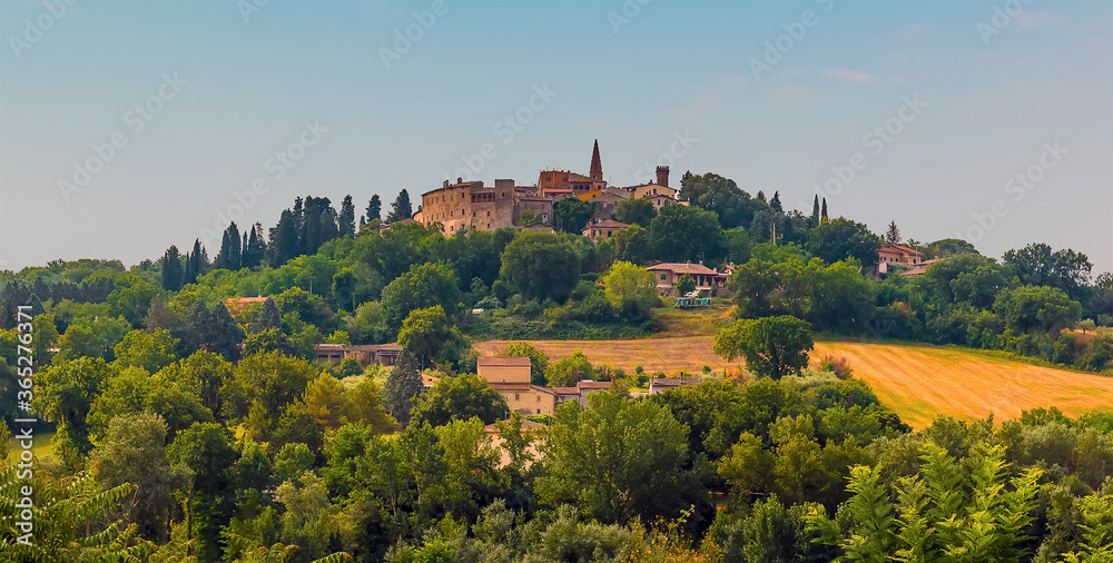 A view towards the village of  Collazzone, Umbria, Italy in summer