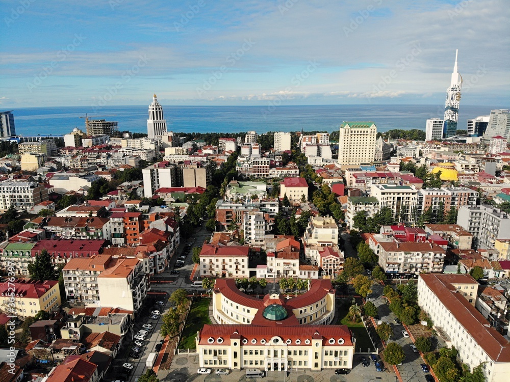 Georgia, Batumi. City Centre. View from above, perfect landscape photo, created by drone. Aerial travel photography