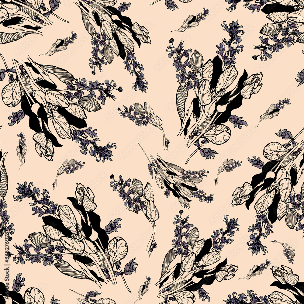 Fototapeta premium Floral seamless pattern vintage style