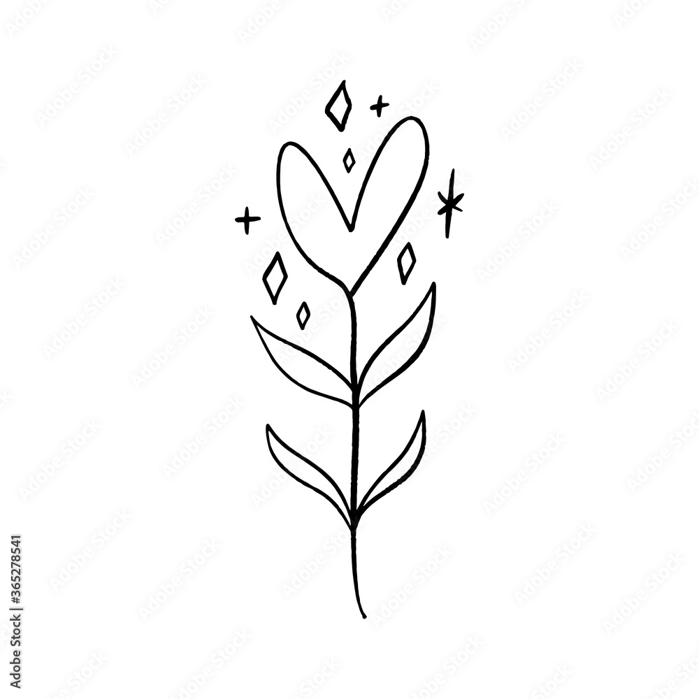 Minimalist plant. Single continuous art leaf branch. Eco natural design concept, one line, outline drawing, vector illustration.