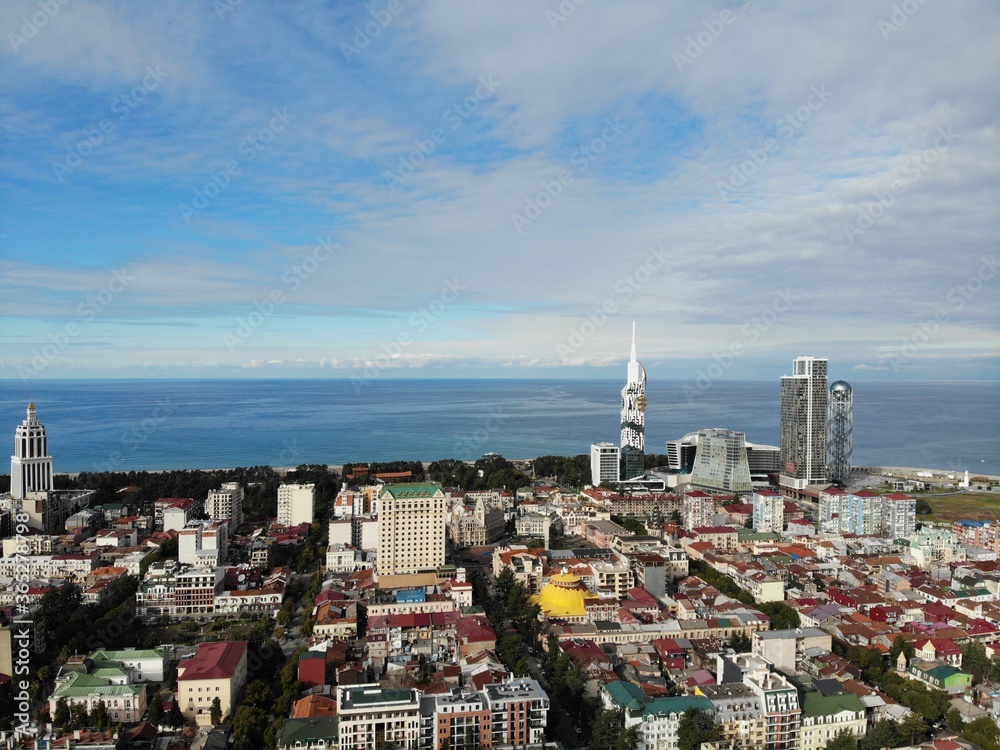 Georgia, Batumi. City Centre. View from above, perfect landscape photo, created by drone. Aerial travel sea photography