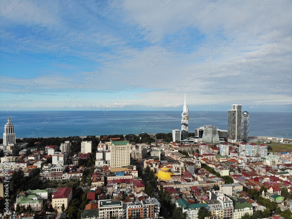 Fototapeta premium Georgia, Batumi. City Centre. View from above, perfect landscape photo, created by drone. Aerial travel sea photography