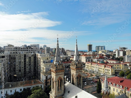 Georgia, Batumi. City Centre. Cathedral Church. View from above, perfect landscape photo, created by drone. Aerial travel photography