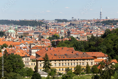 Prague City with green Nature from the Hill Petrin, Czech Republic