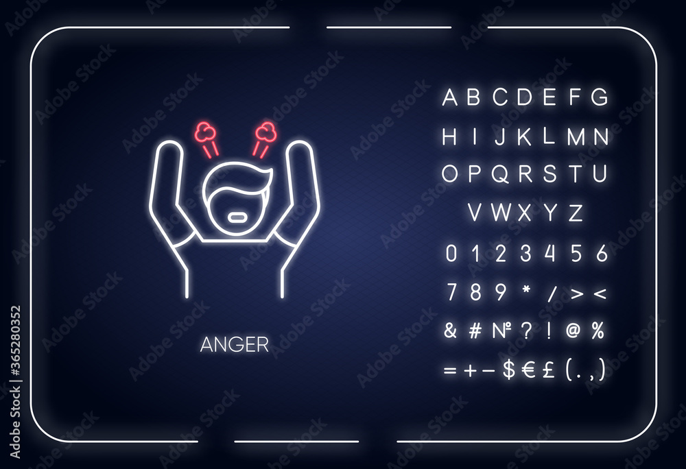Anger neon light icon. Outer glowing effect. Negative emotion, bad mood ...