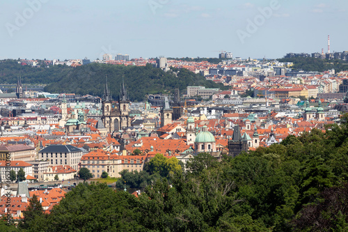 Prague City with green Nature from the Hill Petrin, Czech Republic